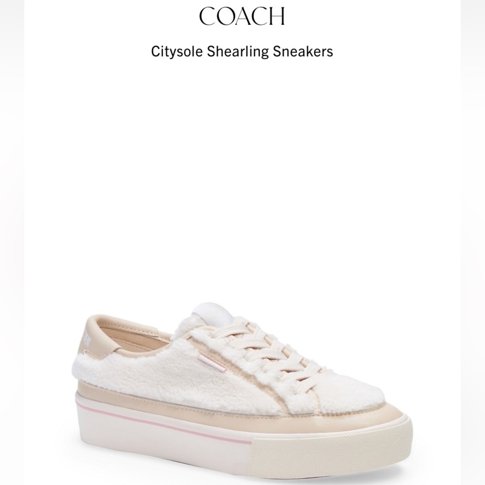 NEW, Coach Citysole Shearling Sherpa Lace Up Sneakers, Cream Beige (size 8.5) - Picture 7 of 7
